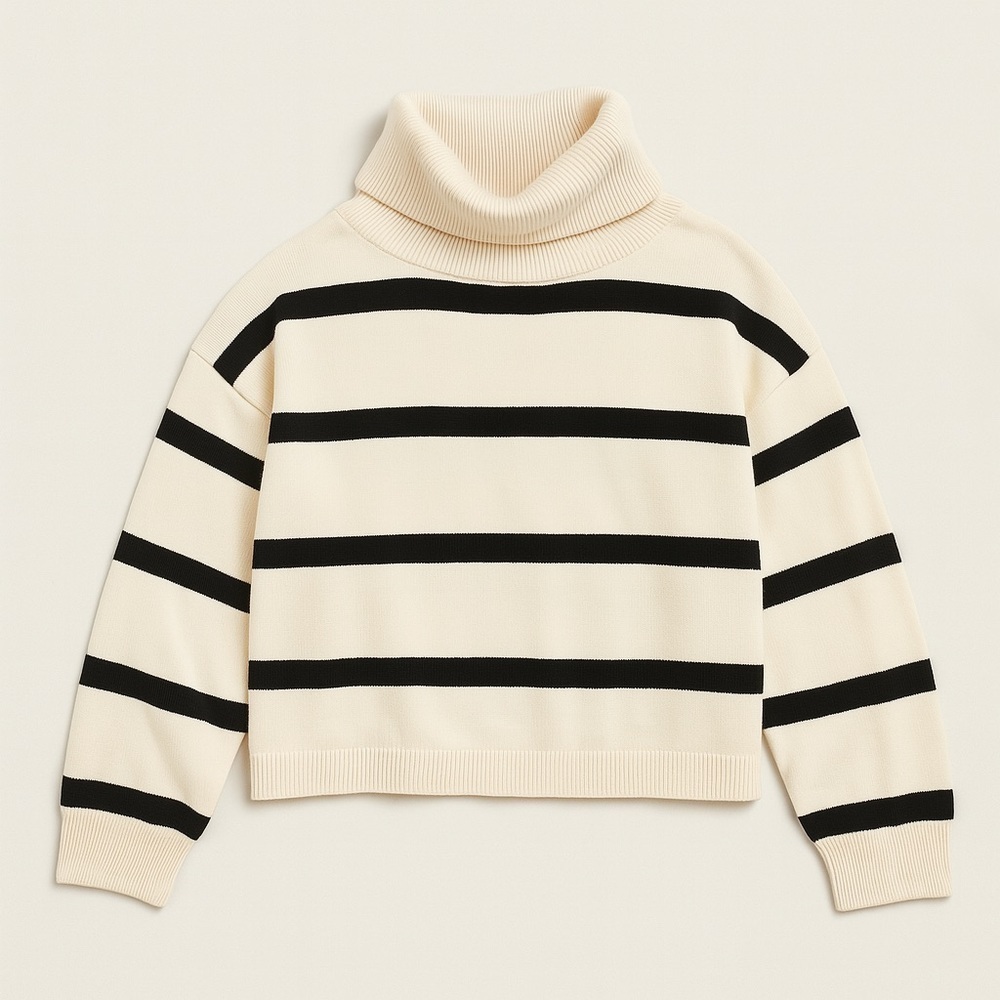 Tanya Taylor stripe turtleneck sweater ivory and black